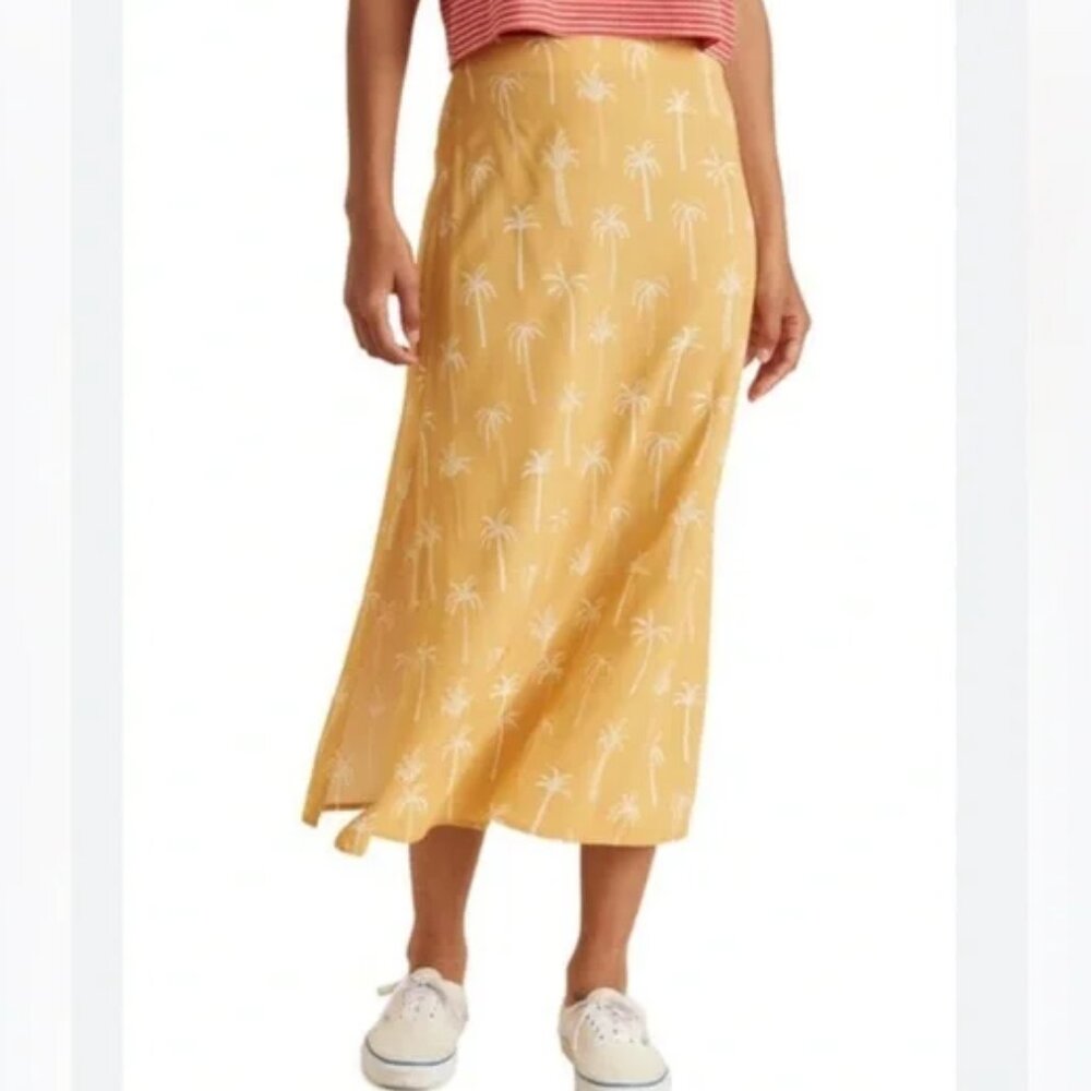 Marine Layer Yellow Palm-Print Midi Skirt